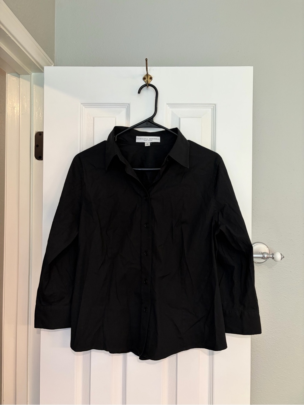 Carolina Herrera Luxury Black Button Down Blouse Top Size 10